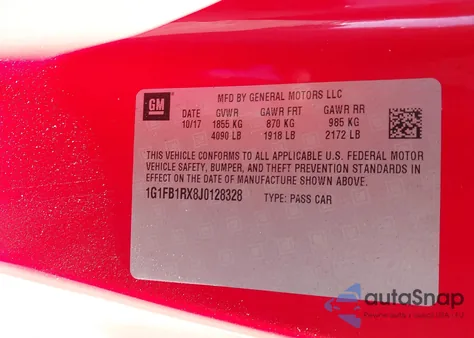 2018 Chevrolet Camaro 1Lt from USA, damaged, VIN 1G1FB1RX8J0128328